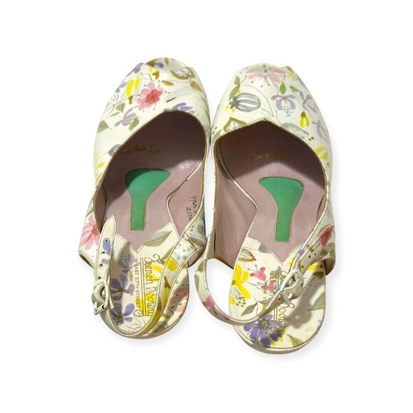 Vintage French Bootery 1950s Floral Leather Peep Toe Slingback Heels –Size 8.5B - Picture 13 of 15